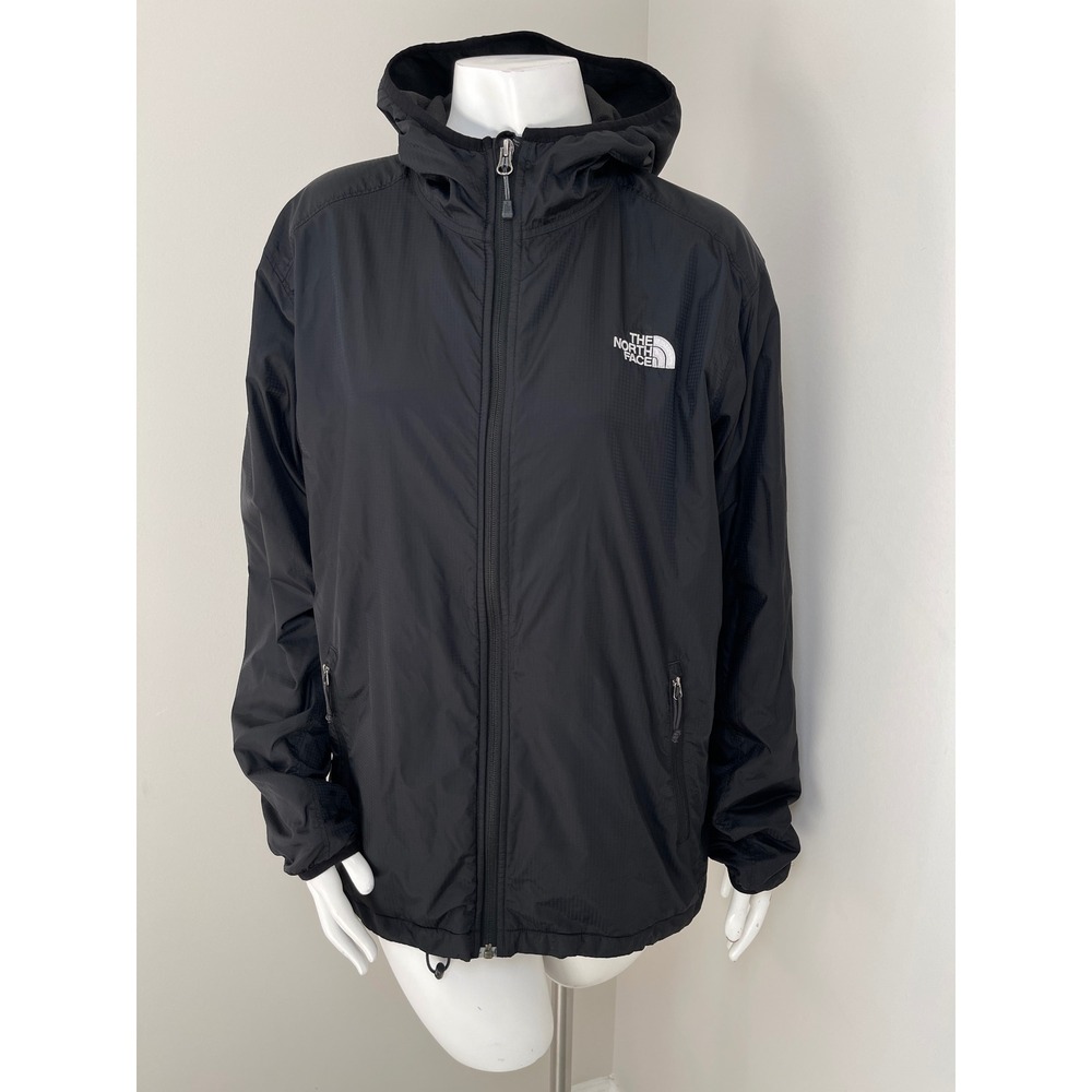 The North Face Black Ripstop Fleece Lined Hooded Windbreaker Jacket Large